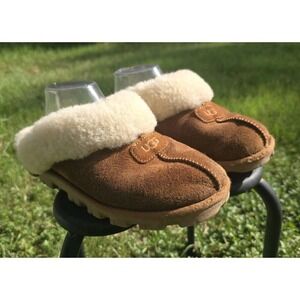 UGG Size 8 Coquette Chestnut Suede Shearling Slip On Mule Slippers Womens 5125